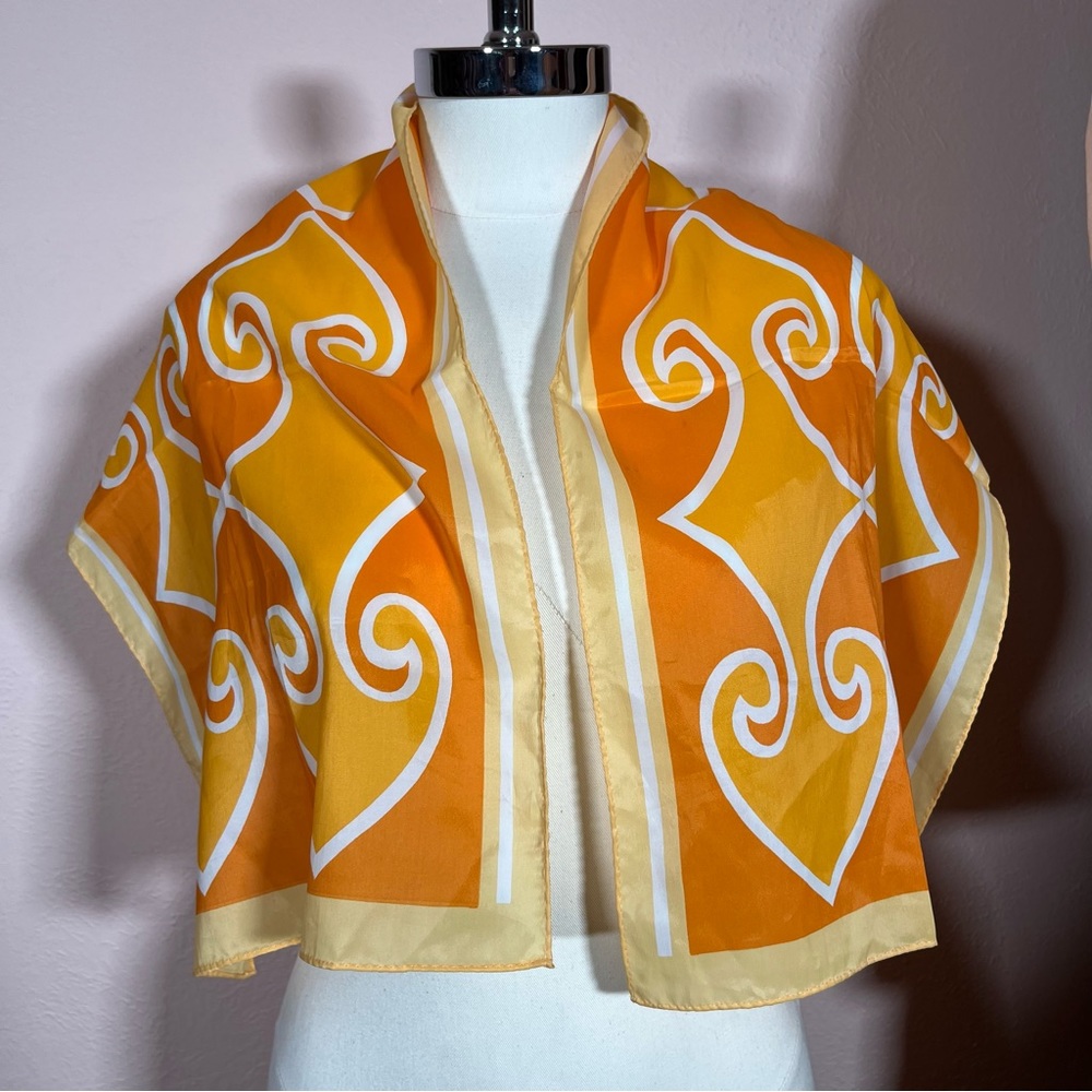 Vintage 60 70 Mod Retro Art Deco Orange Yellow Long Skinny Scarf - Picture 10 of 16